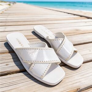 JACK ROGERS WOMENS SLOAN X BAND OPEN TOE SLIP ON SLIDE SANDALS WHITE SIZE 11M